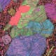 玄武岩の薄切片、疑似カラー
