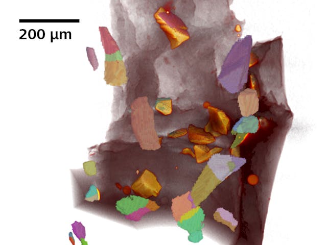 Individual sub-crystals identified using LabDCT on disaggregated olivine.