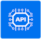 Blaues Quadrat mit Text "API"
